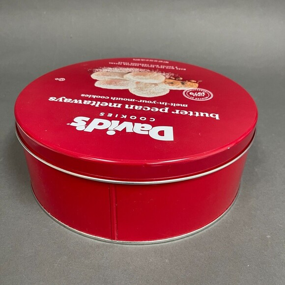 David's Cookies Red Empty Round Tin Can - Picture 5 of 10